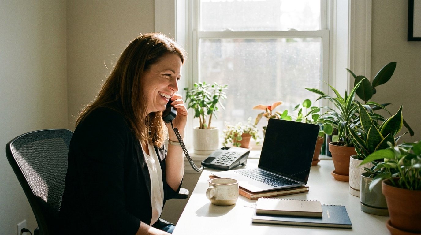 La agente en una llamada con un cliente